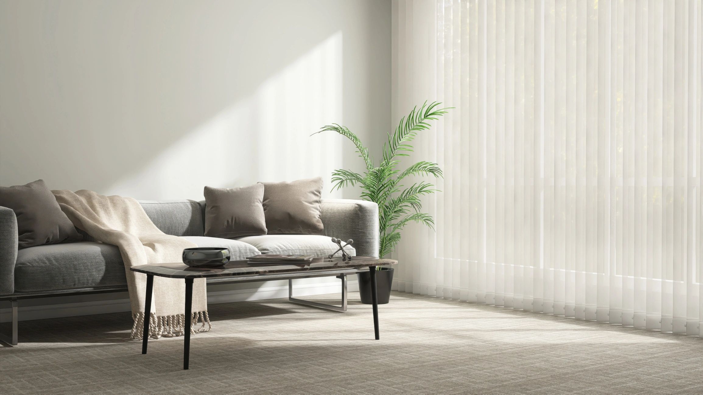 Bright living room with clean carpet ready for move-out
