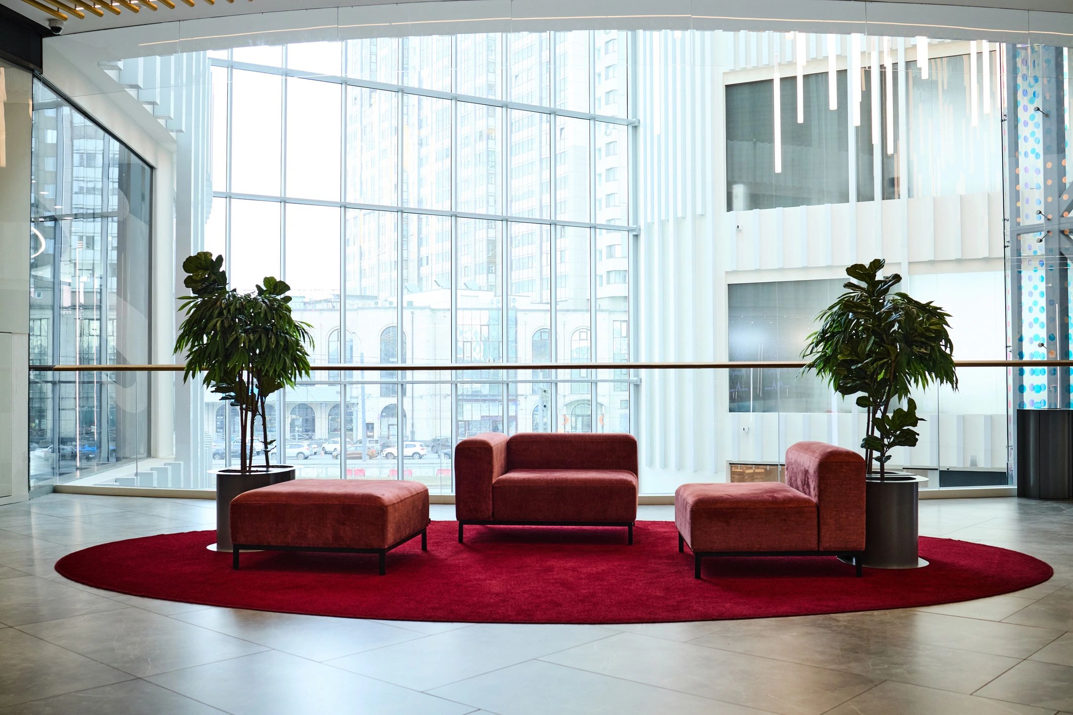 Clean commercial lobby with seating area